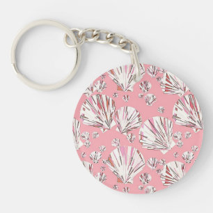 Koraalschelpen, witte schelpen en roze schalen, ro sleutelhanger
