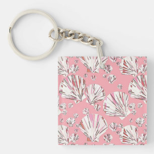 Koraalschelpen, witte schelpen en roze schalen, ro sleutelhanger