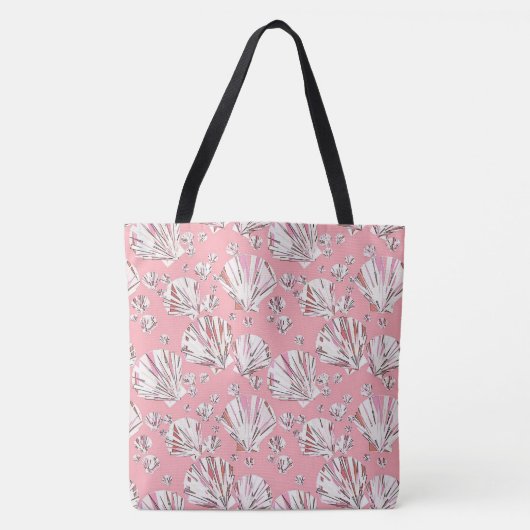 Koraalschelpen, witte schelpen en roze schalen, ro tote bag (Voorkant)