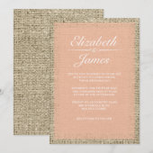 Koraalse  Burlap Wedding-uitnodigingen Kaart (Voorkant / Achterkant)