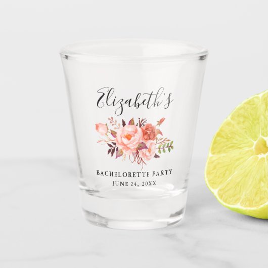 Koraalse Waterverf Floral Bachelorette Shot Glas (Voorkant)