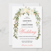 Koraalse Waterverf Floral Elegant Wedding Invitati Kaart (Voorkant)