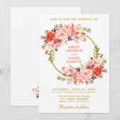 Koraalse Waterverf Floral Wreath Wedding Gold Kaart (Voorkant / Achterkant)