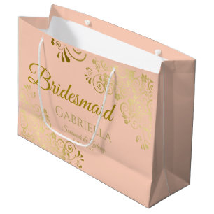 Koraalstrand & goudzijde Elegant Bridesmaid Groot Cadeauzakje