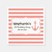 Koraalstrips en Nautical Anchor Birthday Party Servetten (Voorkant)