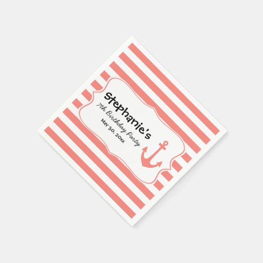 Koraalstrips en Nautical Anchor Birthday Party Servetten (Hoek)