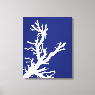 Koraaltak, marineblauw en wit canvas afdruk