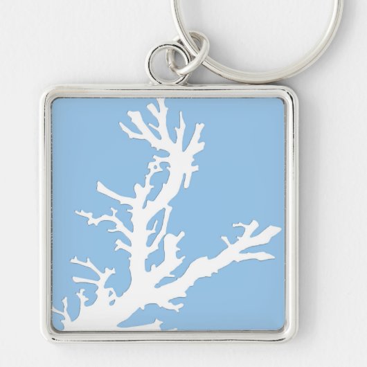 Koraaltak - wit op bleek blauw sleutelhanger (Voorkant)