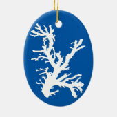 Koraaltak, wit op kobalt blauw keramisch ornament (Achterkant)