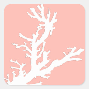 Koraaltak - wit op koraalroze vierkante sticker