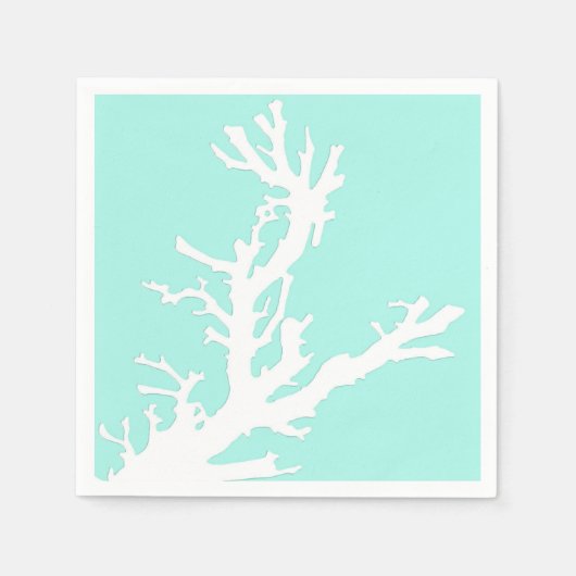 Koraaltak - wit op licht aqua servet (Voorkant)