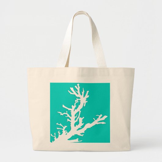 Koraaltak - wit op turquoise grote tote bag (Voorkant)