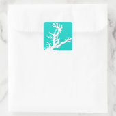 Koraaltak - wit op turquoise vierkante sticker (Tas)