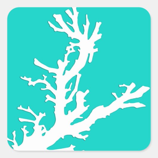 Koraaltak - wit op turquoise vierkante sticker (Voorkant)
