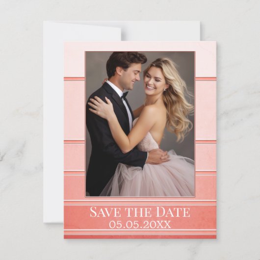 Koraaltoon op Tone Striped Photo Save the Date Aankondiging (Voorkant)
