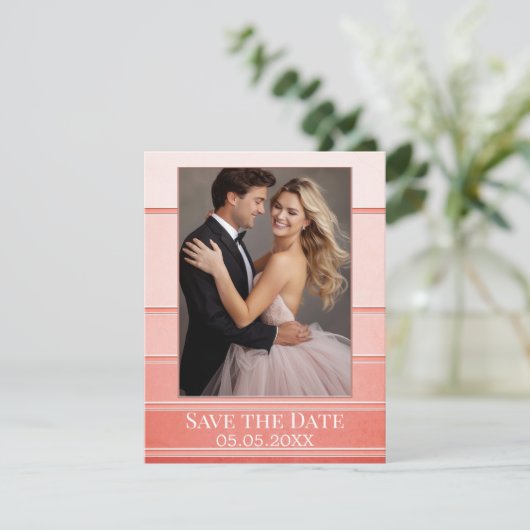 Koraaltoon op Tone Striped Photo Save the Date Aankondiging (Staand voorkant)