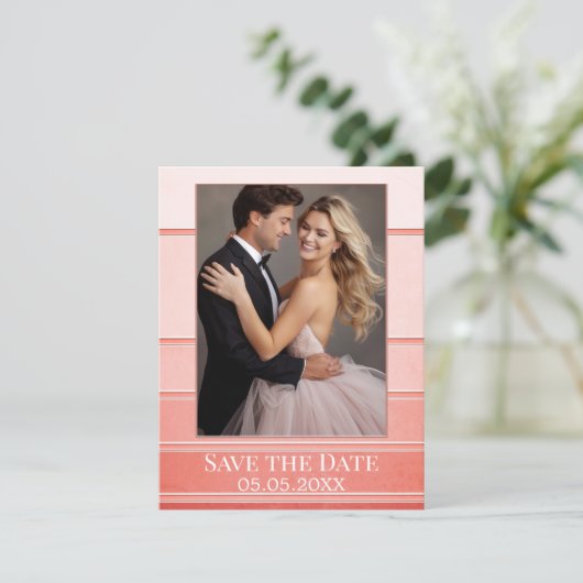 Koraaltoon op Tone Striped Photo Save the Date Aankondiging (Staand voorkant)