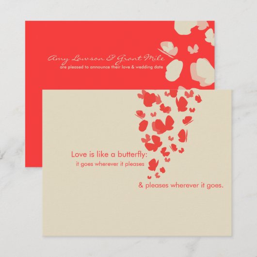 Koraalvlinder Save The Date Kaart (Voorkant / Achterkant)