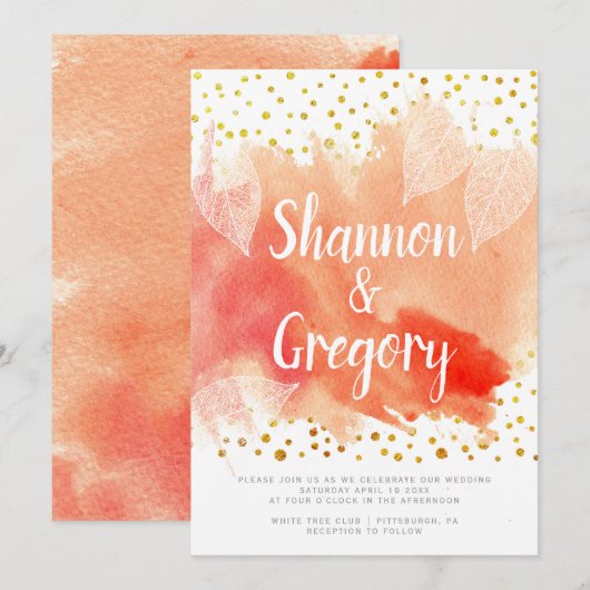 Koraalwaterverf met bladgoudbruin kaart (Voorkant / Achterkant)