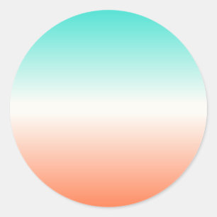 Koraalwit en turquoise driekleurige ombre ronde sticker