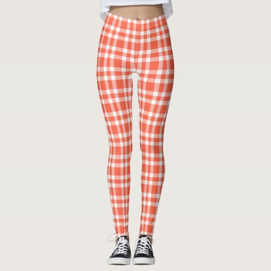 Koraalwit ruitpatroon leggings (Voorkant)