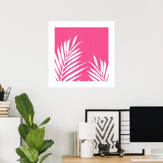 Koraalwitte acrylpalmbladeren poster (Thuiskantoor)