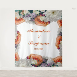 Koraalwitte bloem bruiloft foto achtergrond wandkleed