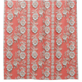 Koraalwitte douchegordijn met kant-effect