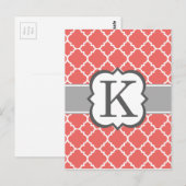 Koraalwitte monogram Letter K Quatrefoil Briefkaart (Voorkant / Achterkant)