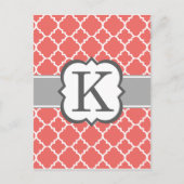 Koraalwitte monogram Letter K Quatrefoil Briefkaart (Voorkant)