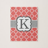 Koraalwitte monogram Letter K Quatrefoil Legpuzzel (Verticaal)
