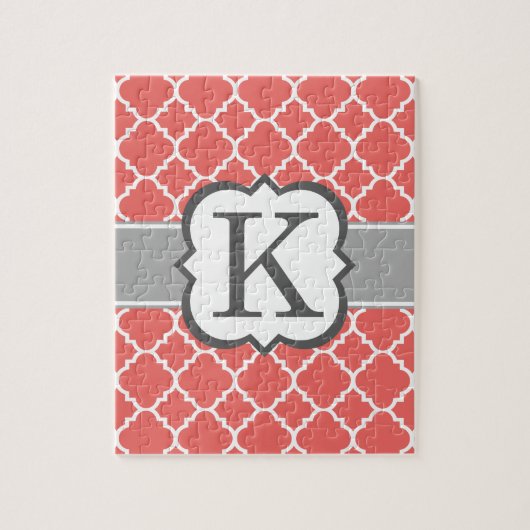 Koraalwitte monogram Letter K Quatrefoil Legpuzzel (Verticaal)