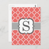 Koraalwitte monogram Letter S Quatrefoil Briefkaart (Voorkant / Achterkant)