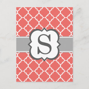 Koraalwitte monogram Letter S Quatrefoil Briefkaart