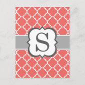 Koraalwitte monogram Letter S Quatrefoil Briefkaart (Voorkant)