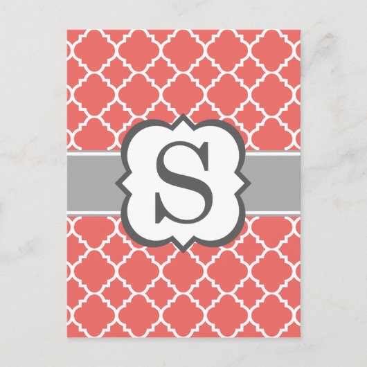 Koraalwitte monogram Letter S Quatrefoil Briefkaart (Voorkant)