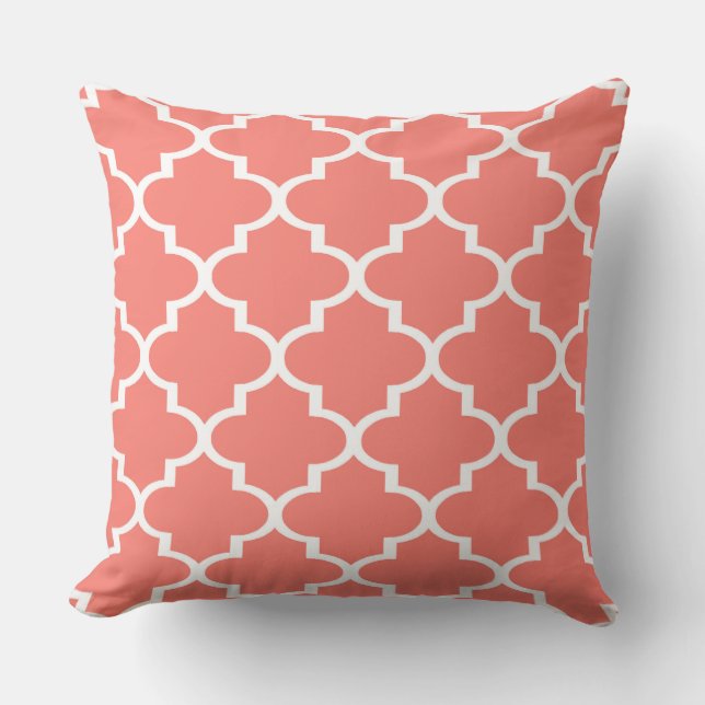 Koraalwitte Quatrefoil Lattice Kussen (Voorkant)