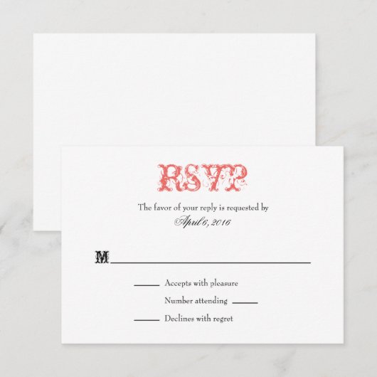 Koraalwitte vlek Eenvoudige bruiloft RSVP-kaarten RSVP Kaartje (Voorkant / Achterkant)