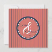 Koraalzalm en Navy Stripes Wedding Kaart (Voorkant)