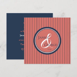 Koraalzalm en Navy Stripes Wedding Kaart