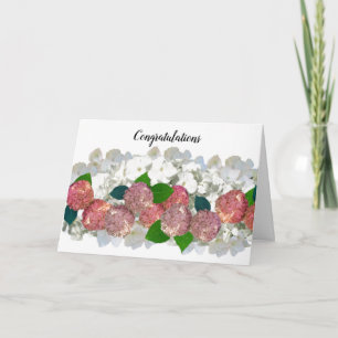 Koraalzalm en witte bloemen felicitaties kaart
