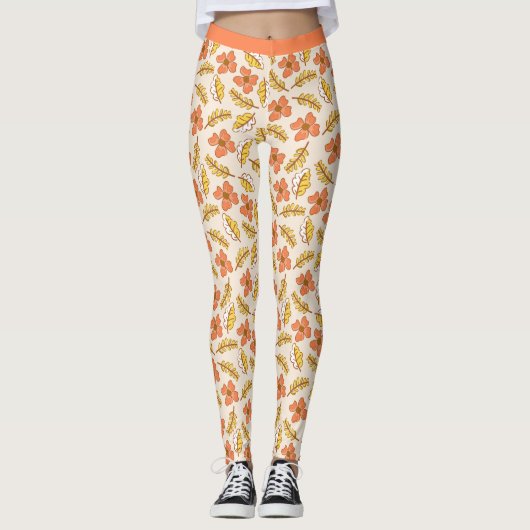  koraalzalm Floral Foliage Flowers Yoga Leggings (Voorkant)