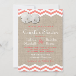 Koraalzanddollar en Chevron Couple's Shower Invite Kaart