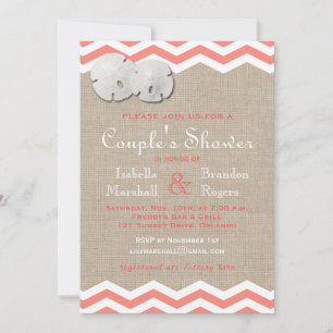 Koraalzanddollar en Chevron Couple's Shower Invite Kaart