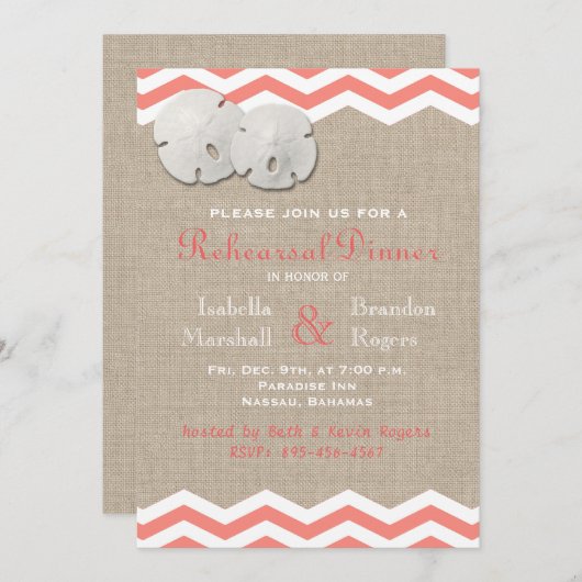 Koraalzanddollar en Chevron-repetitief diner Kaart (Voorkant / Achterkant)