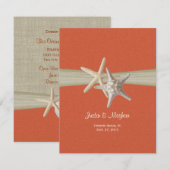 Koraalzanddollar en Starfish Burlap Receptie Kaart (Voorkant / Achterkant)