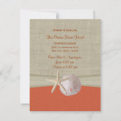 Koraalzanddollar en Starfish Burlap Receptie Kaart (Achterkant)