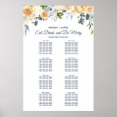 Koraalzeemacht Blauwe Floral Wedding Seating Chart Poster (Voorkant)