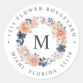 Koraalzeemacht Botanische monogram Retouradres Ronde Sticker (Voorkant)