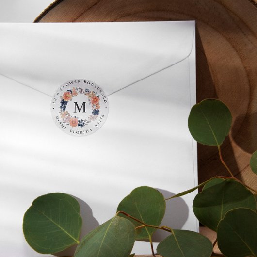 Koraalzeemacht Botanische monogram Retouradres Ronde Sticker